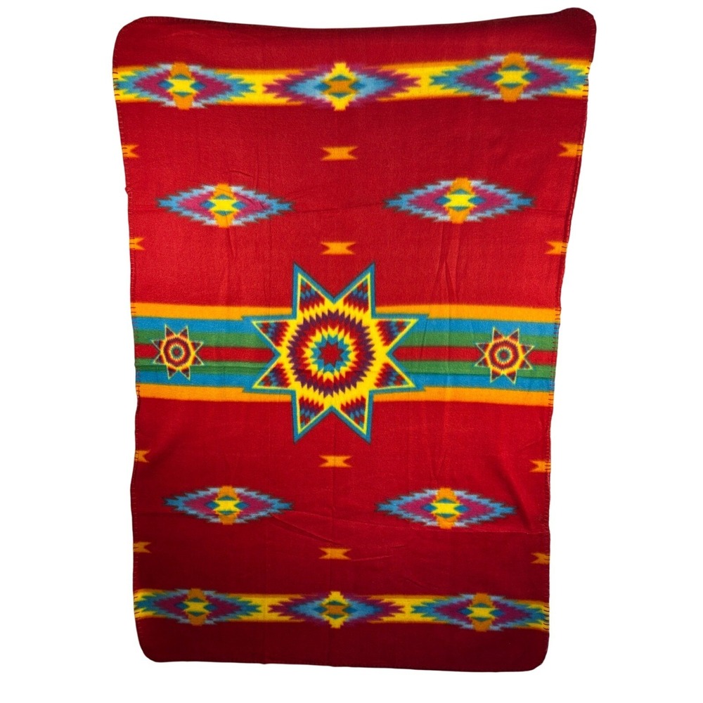 St Labre Indian School Wool Blanket Red Southwestern Geometric Throw 46x60